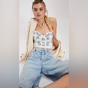 Free People Brown Floral bustier Crop Top sz M